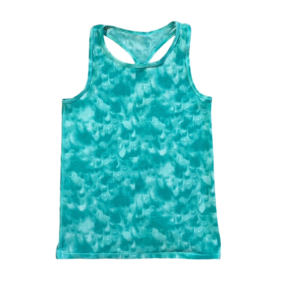 All In Motion strappy racerback tank teal green print stretch size large 10-12